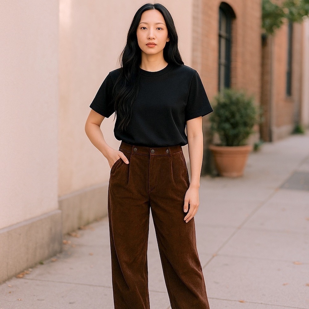 VINTAGE SUEDE PANTS 80s GIORGIO SANT'ANGELO High-waisted Wide Leg Brown Sz4